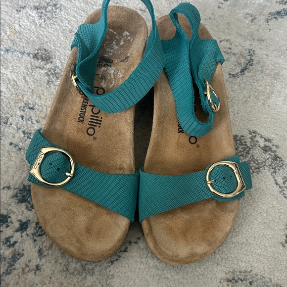 Birkenstock Papillio Soley Embossed Biscay Bay Nubuck Sandals Big Buckle US 7 - Picture 6 of 7